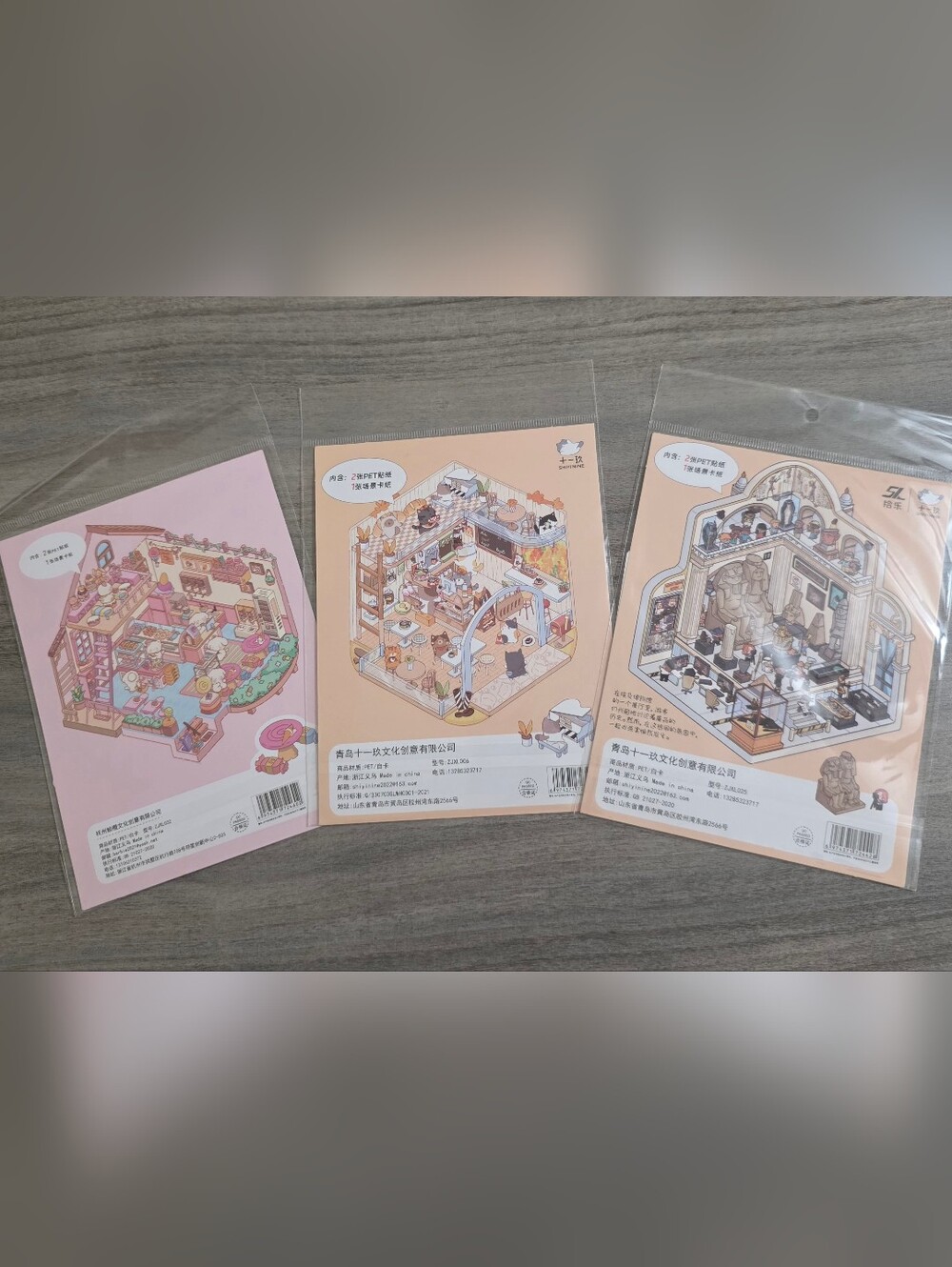 3D Miniature Scene Stickers Set of 3 Cat Cafe, Candy House & Pharaoh's Curse